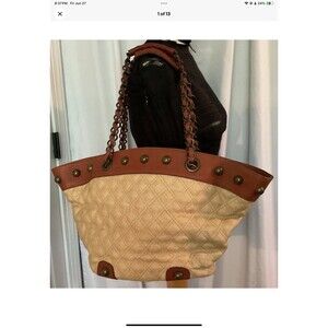 Betsey Johnson TisketTasket Rose Chain Basket Stud Purse Fabric Studded Leather